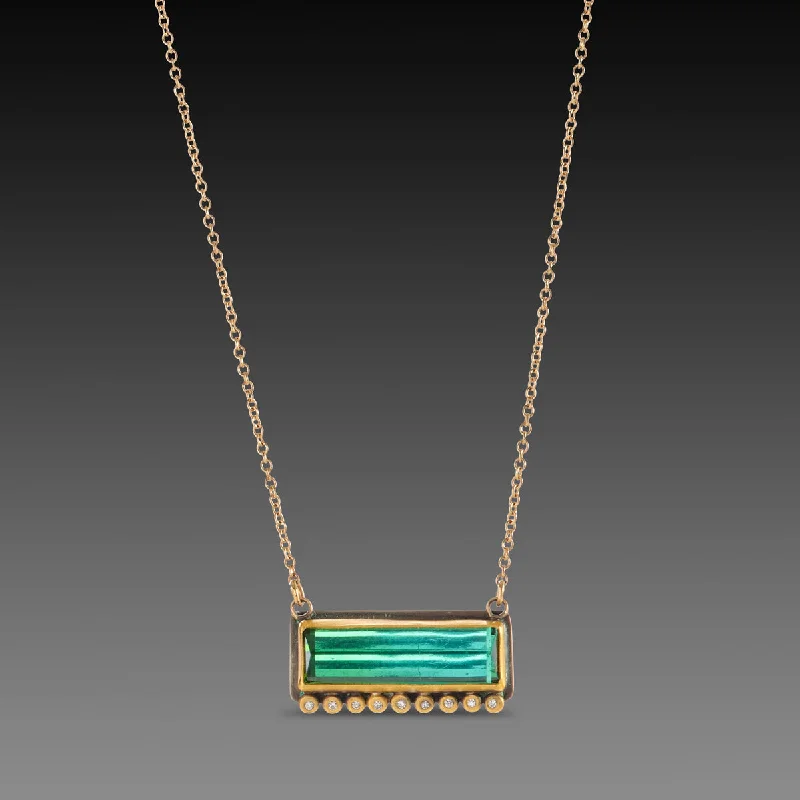 Green Tourmaline Necklace with Diamond Line