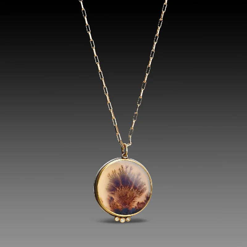 Round Dendritic Agate Necklace with Paperclip Chain