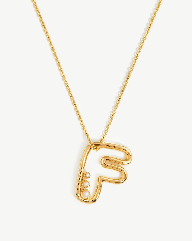 Chubby Pearl Initial Pendant Necklace  - Initial F | 18k Gold Vermeil/Pearl