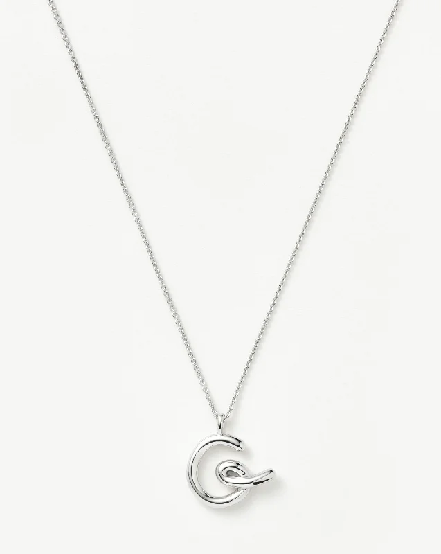 Curly Molten Initial Pendant Necklace - Initial G | Sterling Silver