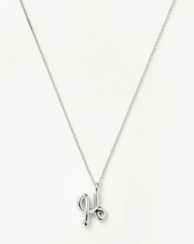 Curly Molten Initial Pendant Necklace - Initial H | Sterling Silver