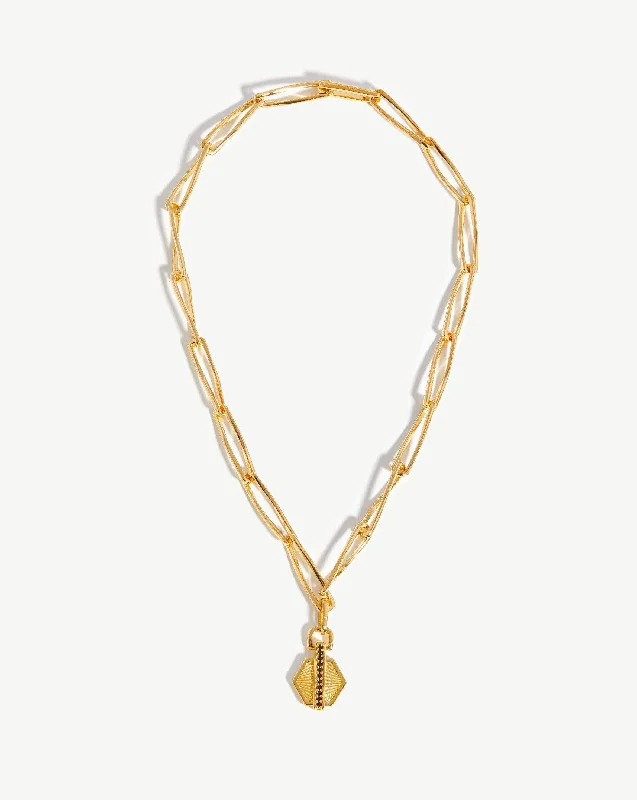 Pave Hex Twisted Link Chain Necklace | 18k Gold Plated/Black Spinel