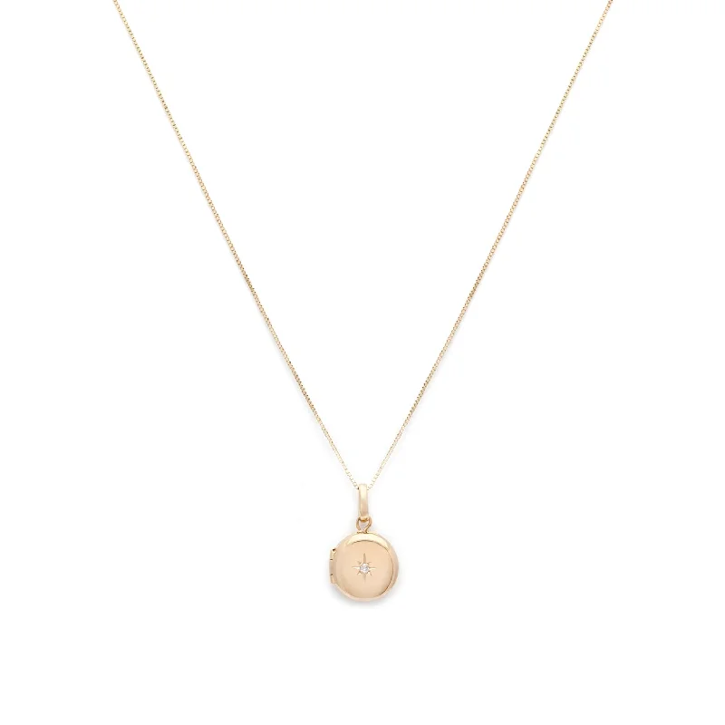 Petite Round Spark Locket | 14k Gold & Diamond