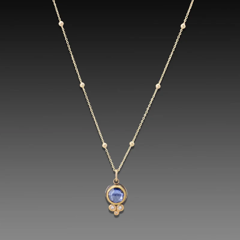 Sapphire Necklace with Diamond Trio