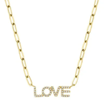 0.12CT DIAMOND "LOVE" PAPER CLIP LINK NECKLACE