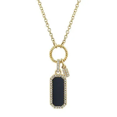 0.13CT DIAMOND & 0.60CT BLACK ONYX DOG TAG NECKLACE