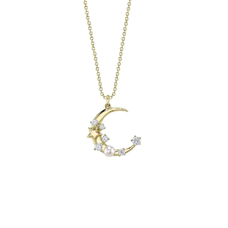 0.30 ctw Diamond Moon & Star Pendant Necklace