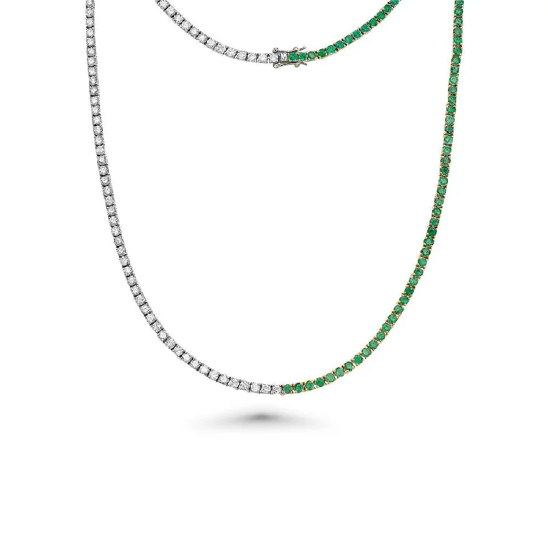 Diamond & Emerald Tennis Necklace (10.45 ct.) 2.70 mm 4-Prongs Setting in 14K Gold