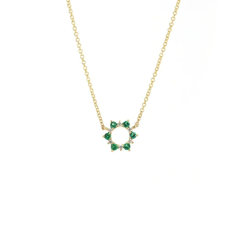 18" Emerald & Diamond Stationary Pendant Necklace | M10269094