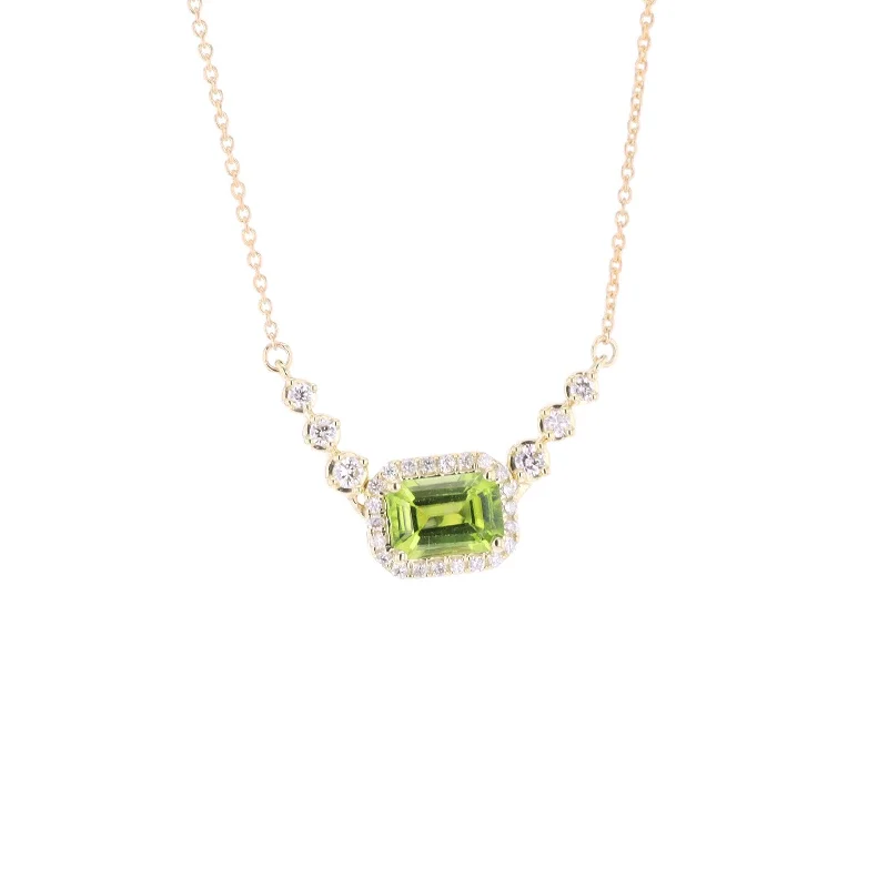 Peridot & Diamond Halo Necklace