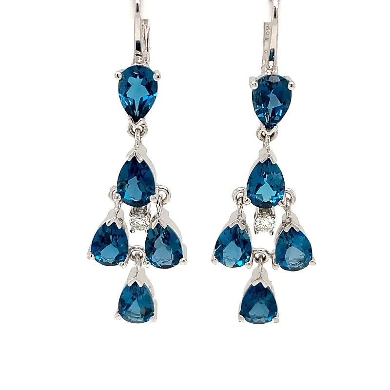 14 Karat White Blue Topaz Gemstone Earrings