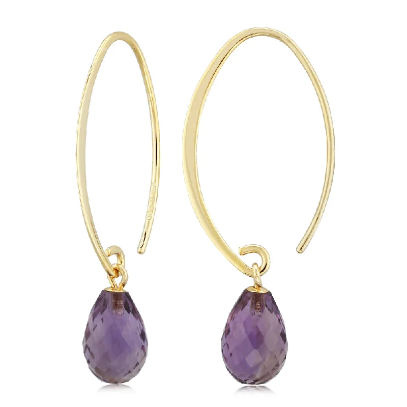 14k Gold Simple Sweep Gemstone Drop Earrings