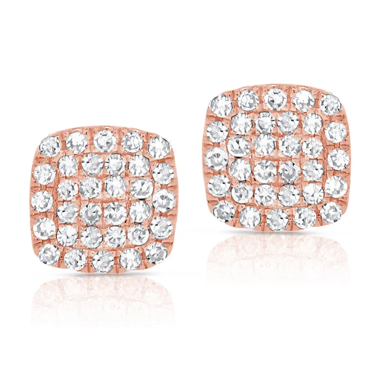 14K Rose Gold Diamond Cushion Shape Earrings