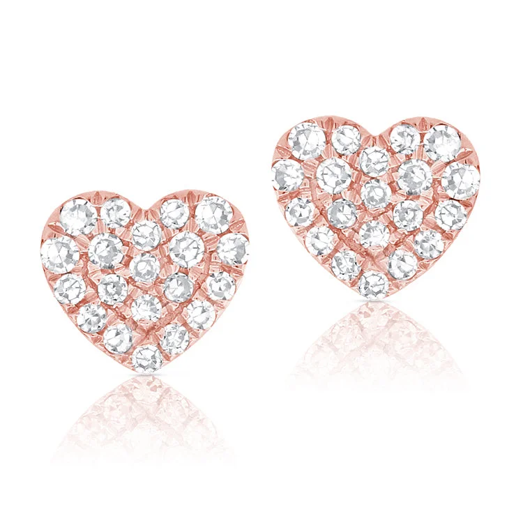 14K Rose Gold Diamond Heart Stud Earrings