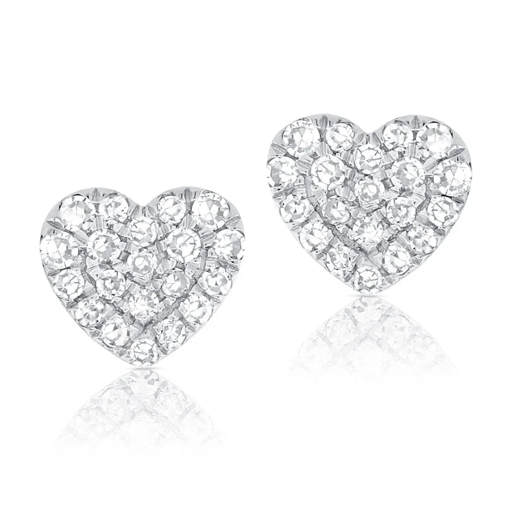 14K White Gold Diamond Heart Stud Earrings