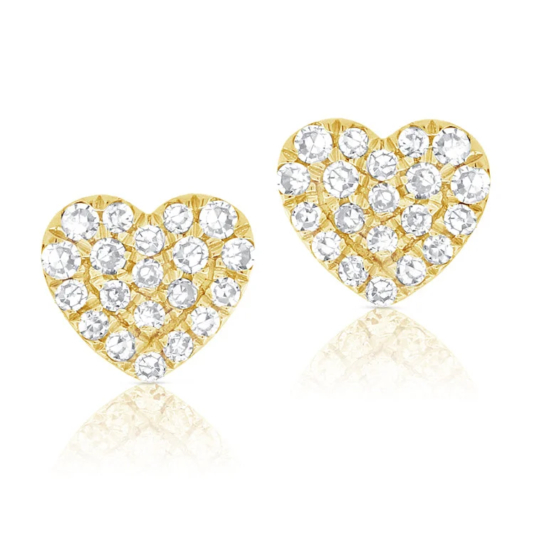 14K Yellow Gold Diamond Heart Stud Earrings