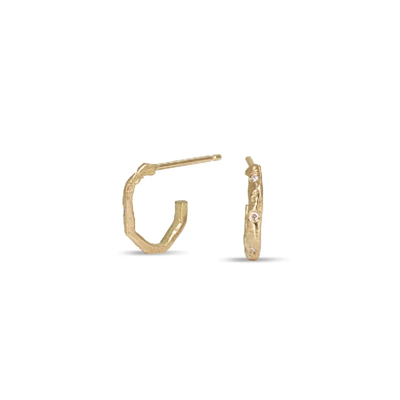 18K Carved Small Link Hoops with Diamonds