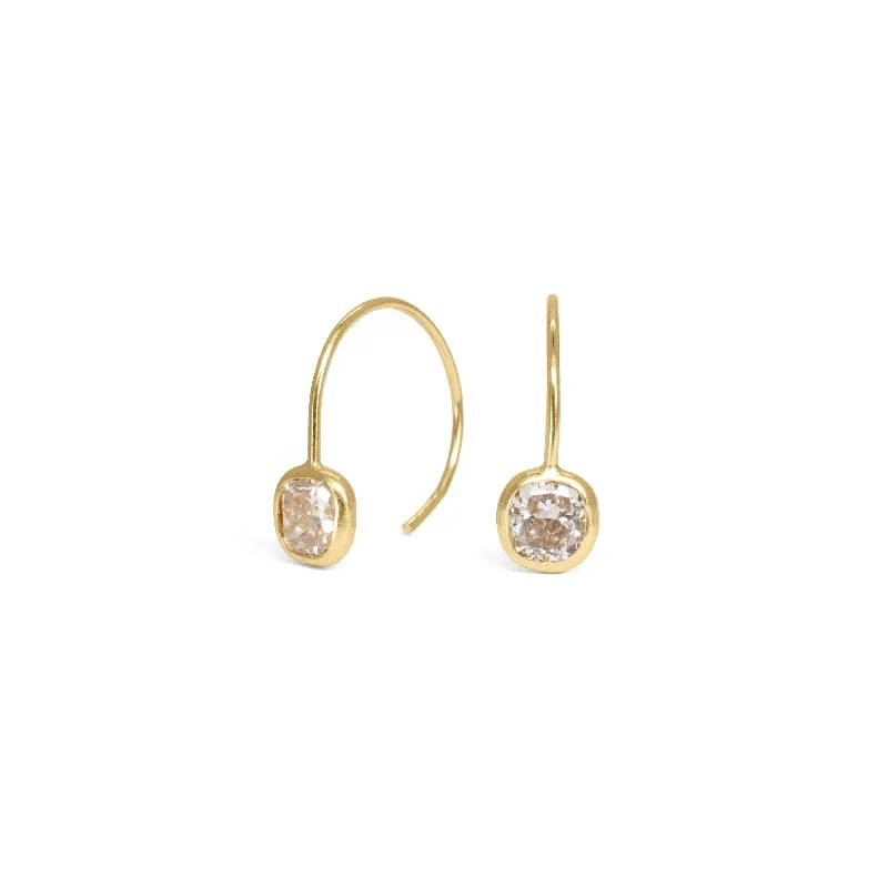 18K Thread Through Hoop Earrings with Cushion Cut Diamonds