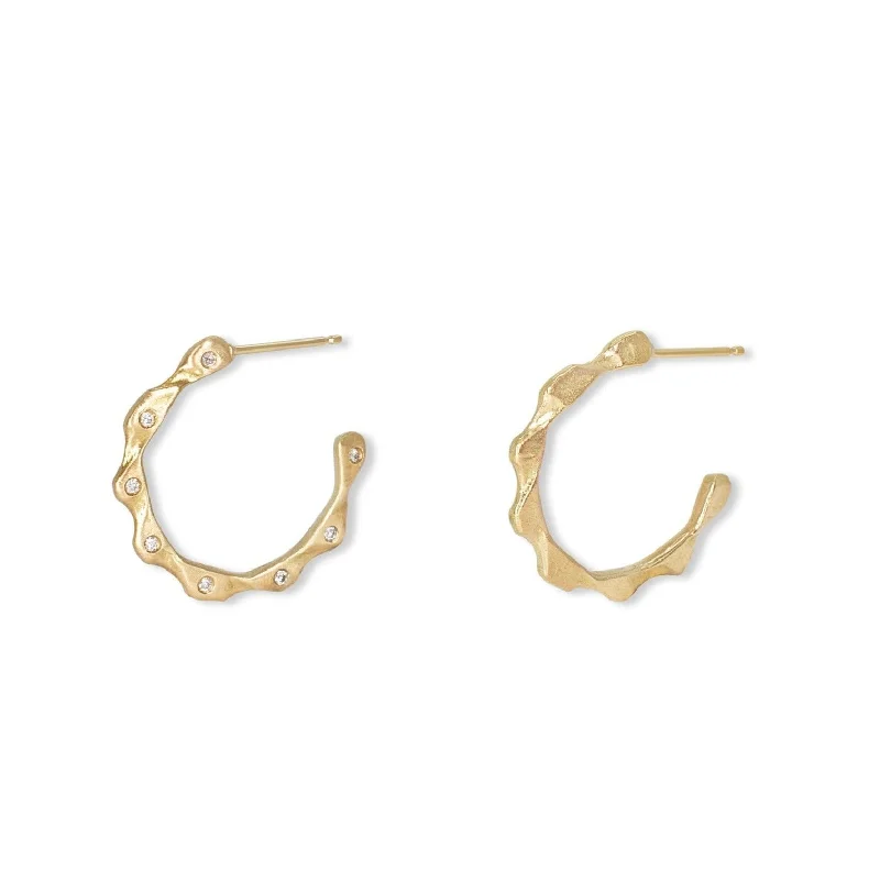 18K Wave Diamond Hoop Earrings Small