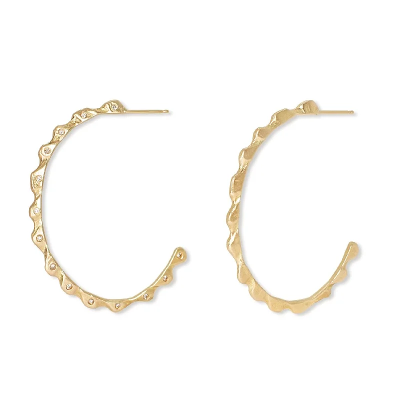 18K Wave Diamond Hoop Earrings Large