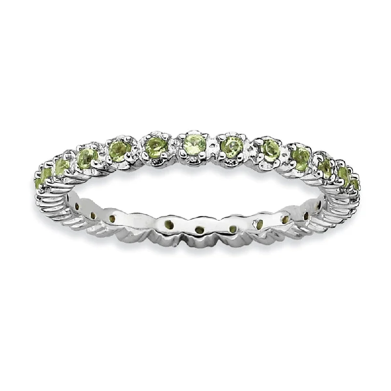 2.25mm Rhodium Plated Sterling Silver Stackable Peridot Band