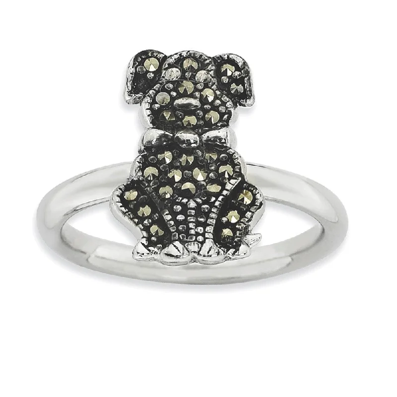 2.25mm Sterling Silver Stackable Marcasite Dog Ring