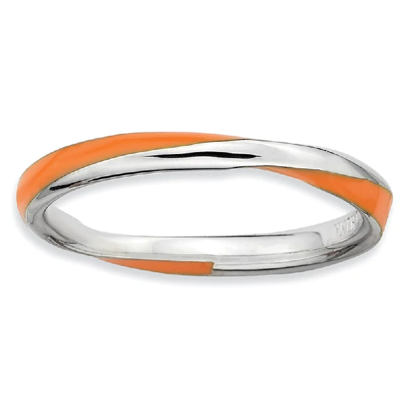 2.5mm Silver Twisted Orange Enameled Stackable Band