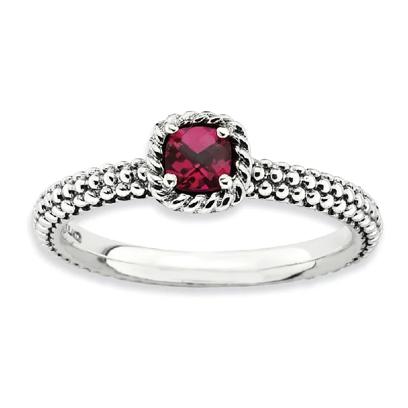 Antiqued Sterling Silver Stackable Created Ruby Ring