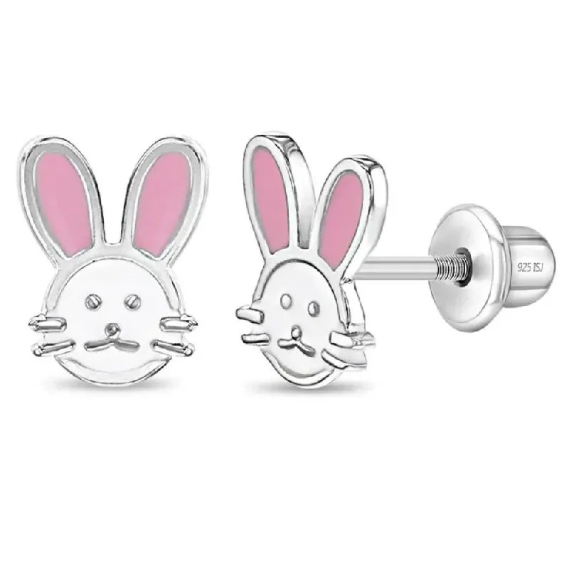 Children's Sterling Silver & Enamel Bunny Head Stud Earrings