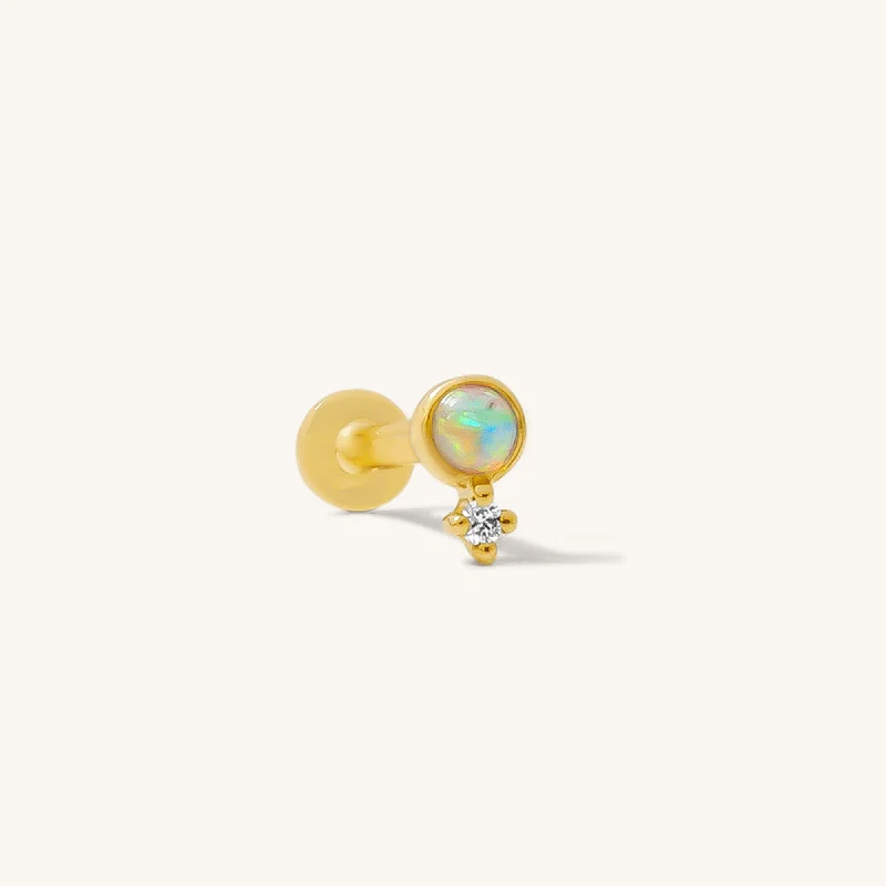 Dainty Opal + Diamond Flat Back Earring