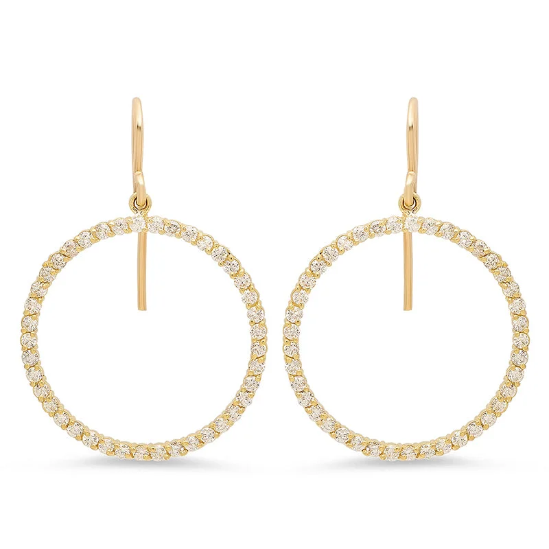 Diamond Open Circle Drop Earrings