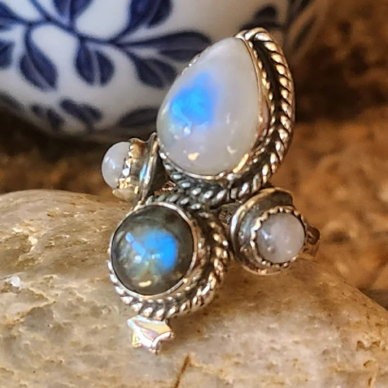 ENHANCEMENT - MOONSTONE & LABRADORITE 925 RING