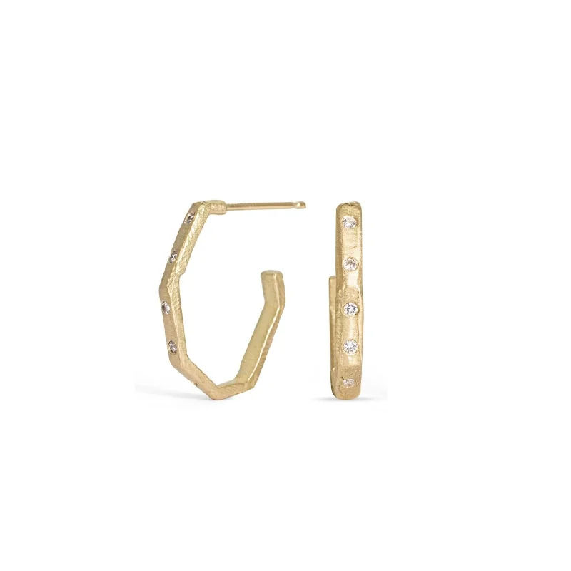 18K Large Carved Link Hoops with Diamonds