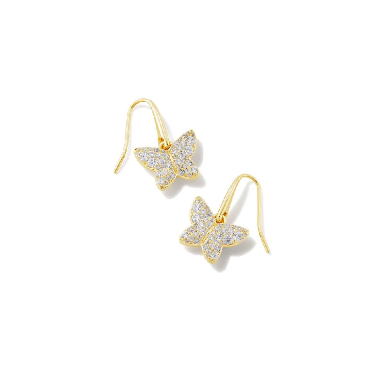 Kendra Scott Lillia Butterfly Gold Drop Earrings in Crystal