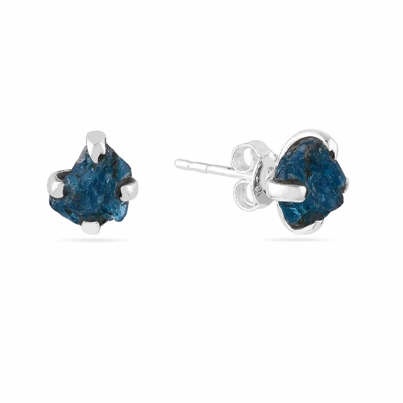 Raw Neon Blue Apatite Studs