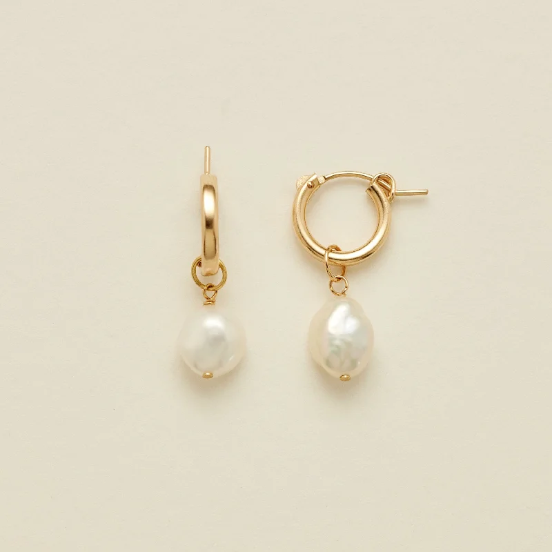 Drop Pearl Hoop Earrings