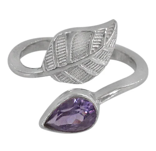 Sterling silver leaf ring with 6x8mm stone and 2mm width band, colour and size may vary.