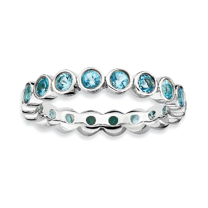 Sterling Silver Stackable Bezel Set Blue Topaz 3.5mm Band