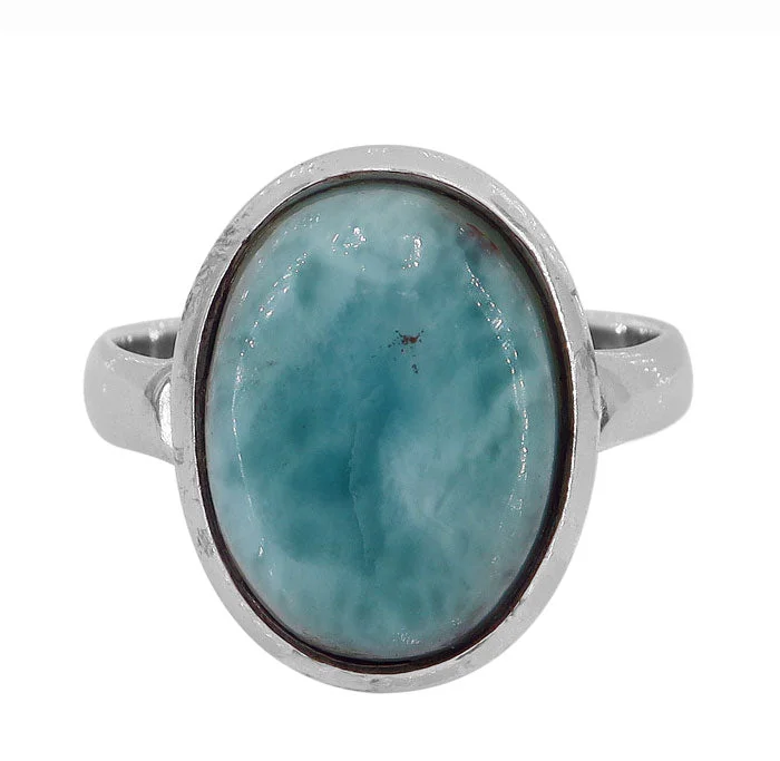 Sterling silver with rhodium, 12x17mm larimar ring, 3.5mm band