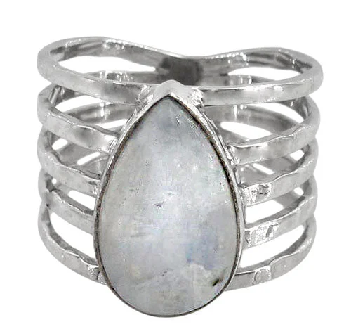 Sterling silver with rhodium, 15x10mm teaerdrop stone ring, colour and size may vary.