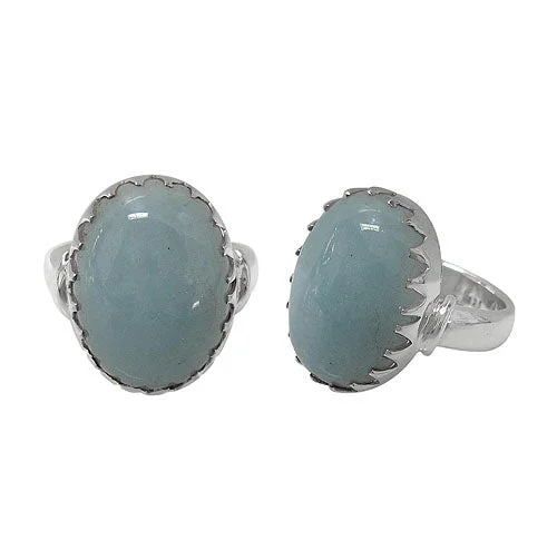 Sterling silver with rhodium, 20x16mm aquamarine stone ring, colour and size may vary.