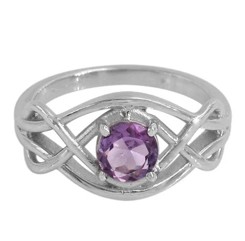 Sterling silver with rhodium, 6mm stone ring with Celtic knot design.