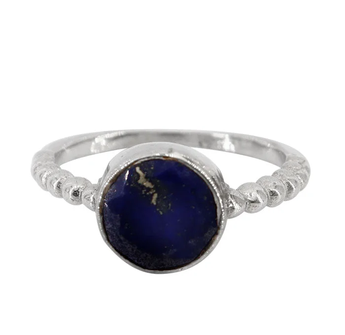 Sterling silver with rhodium, 9mm lapis lazuli ring, 2mm band