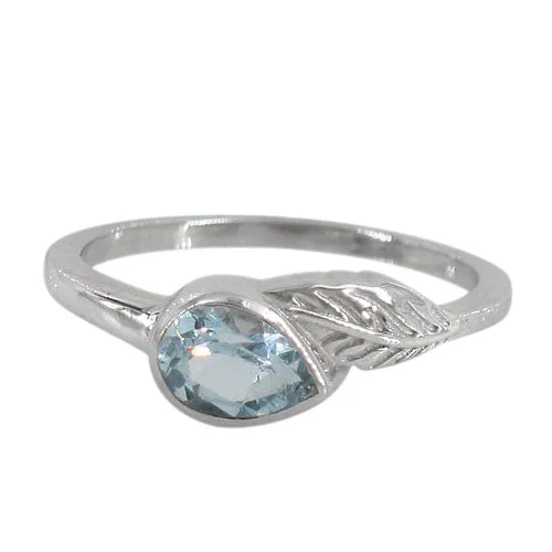 Sterling silver with rhodium leaf ring, 6x8mm stone and 2mm width band.