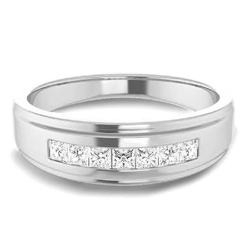 Seven Stone Channel Set Princess Diamond Men's Ring