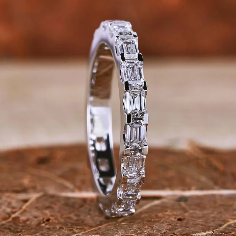 1.38 TW Emerald Cut Lab Grown Diamond 3/4 Eternity Wedding Band