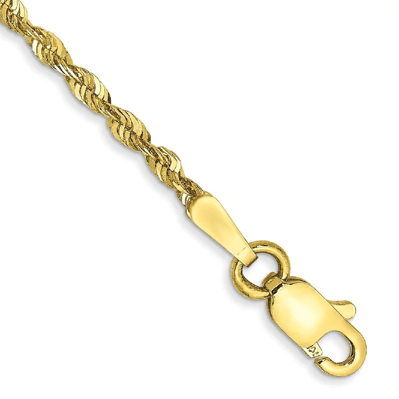 10KT Yellow Gold 7-inch 1.8MM Lobster Clasp Diamond-cut Rope Extra-Light Bracelet