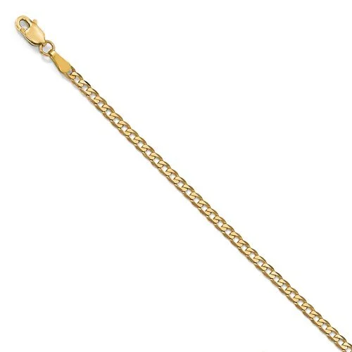 14KT YELLOW GOLD 2.3MM FLAT BEVELED CURB CHAIN BRACELET