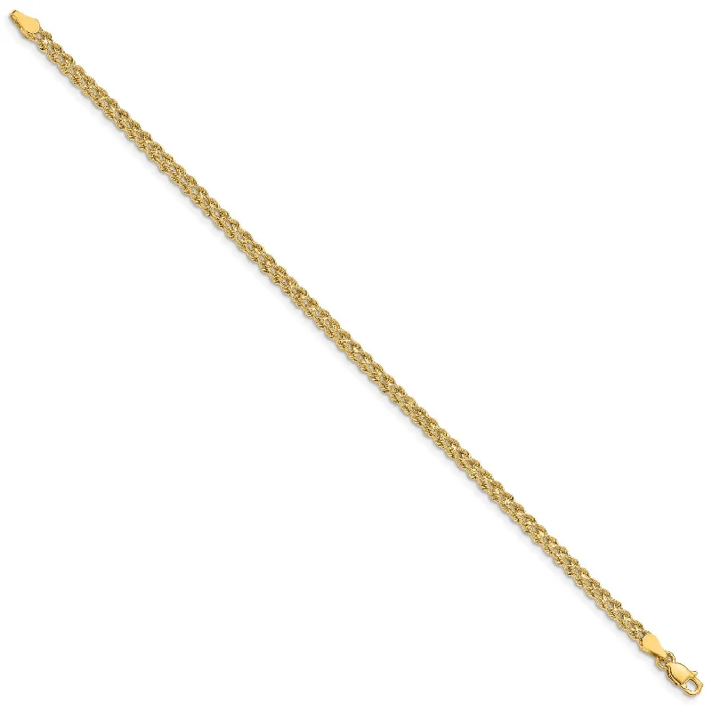 14KT Yellow Gold 7-inch 3MM Diamond-cut Rope Double Strand Bracelet