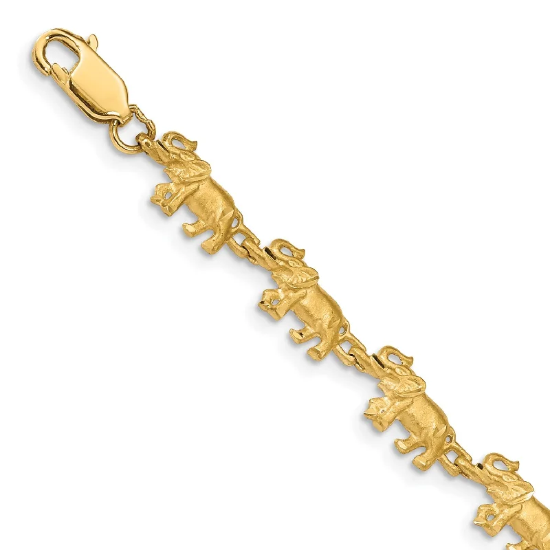 14KT Yellow Gold 7-inch 6.5MM Diamond-cut Lobster Clasp Elephant Bracelet